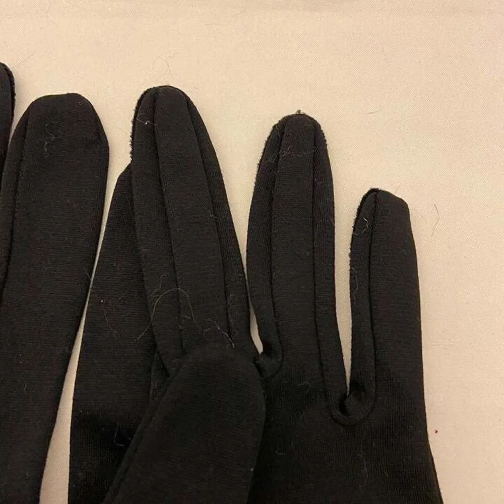 #6254 Vintage Womens Black Nylon Dress Gloves with Button closure Size M